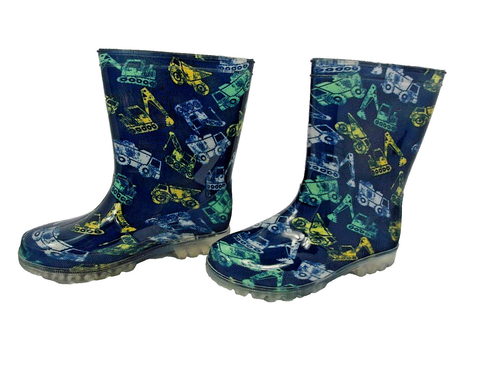 Construction Vehicle Theme Rubber Waterproof Kids Size 2 Rain Boots Classic NWOT